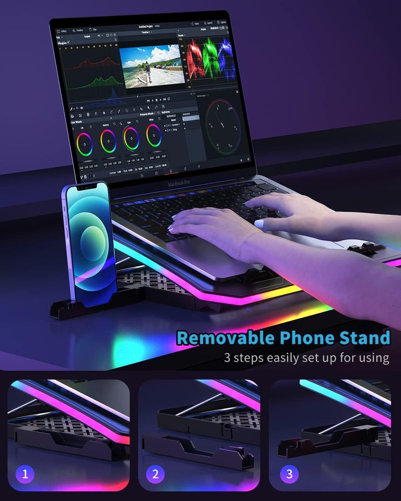 KeiBn Laptop Cooling Pad, RGB Lights Laptop Cooler 6 Fans for 15.6-17.3 Inch Laptops, 7 Height Stands, 10 Modes Light, 2 USB Ports, Desk or Lap Use (A8,Red) - Image 5